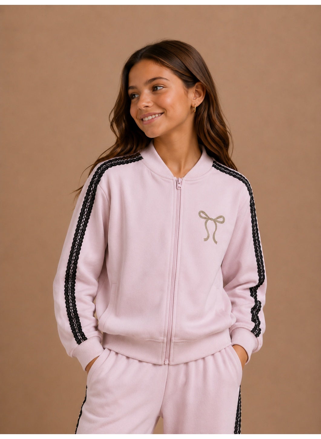 Girls Full Zip Sweatshirt and Wide Leg Pants Set