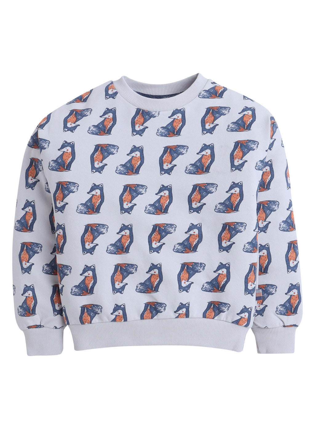 Dirkje Fox Printed Full Sleeves Sweatshirt & Joggers Set - White/Blue