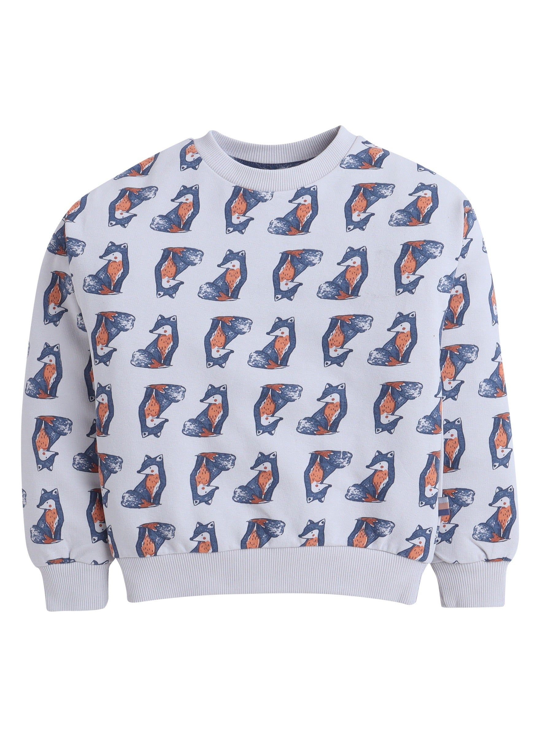 Dirkje Fox Printed Full Sleeves Sweatshirt & Joggers Set - White/Blue