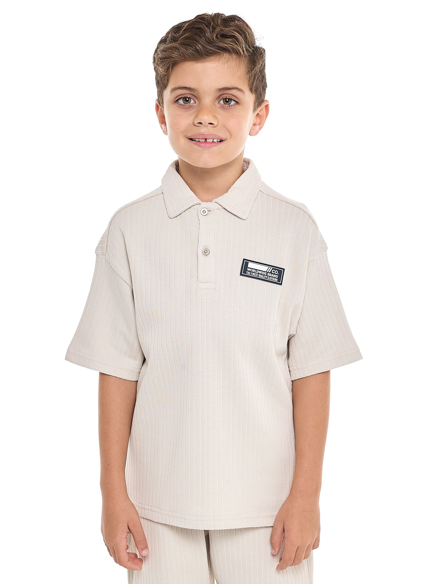 Victor and Jane Boys' Beige 2-Piece Jacquard Set with Pockets