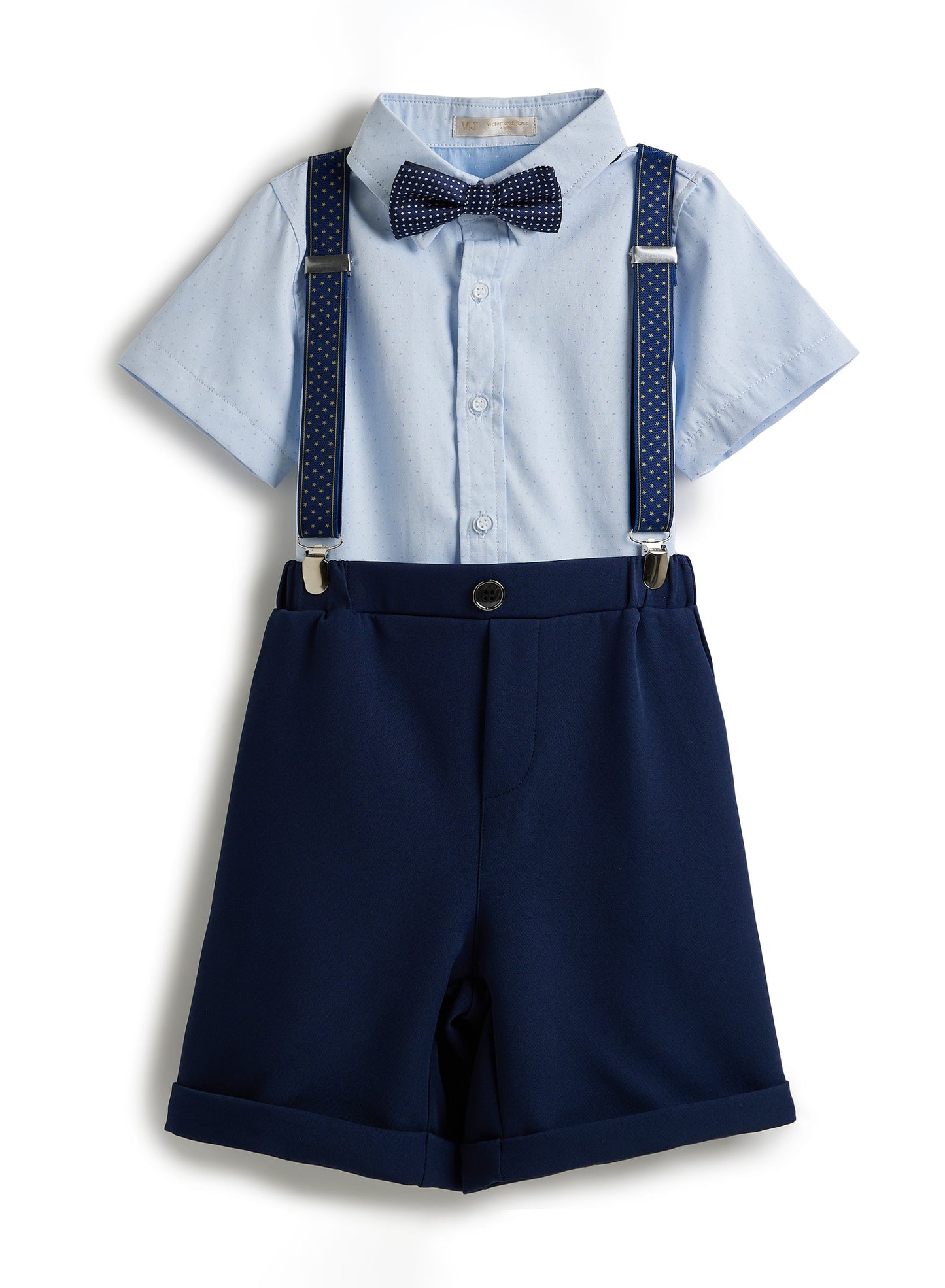 Blue Shorts And Braces Set With Shirt And Bow Tie
