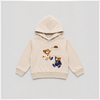 victor and jane beige cotton-blend hoodie featuring a playful basketball bear graphic print and front pocket