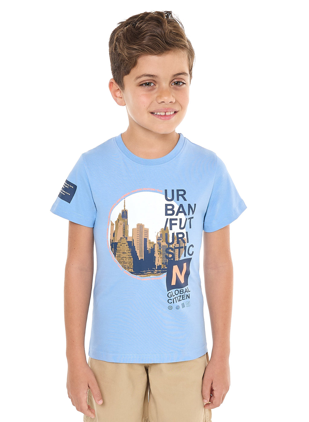 Victor And Jane Classic Blue And Khaki Cotton T-Shirt & Pull-On Shorts Set
