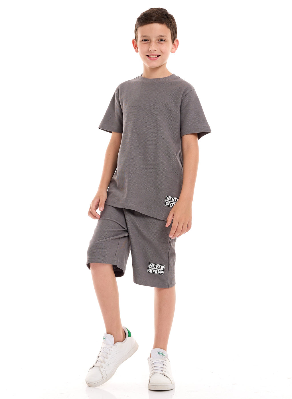 Victor and Jane Cotton Graphic Comfy Fit Half Sleeves T-Shirt & Shorts/Co-ord Set - Grey