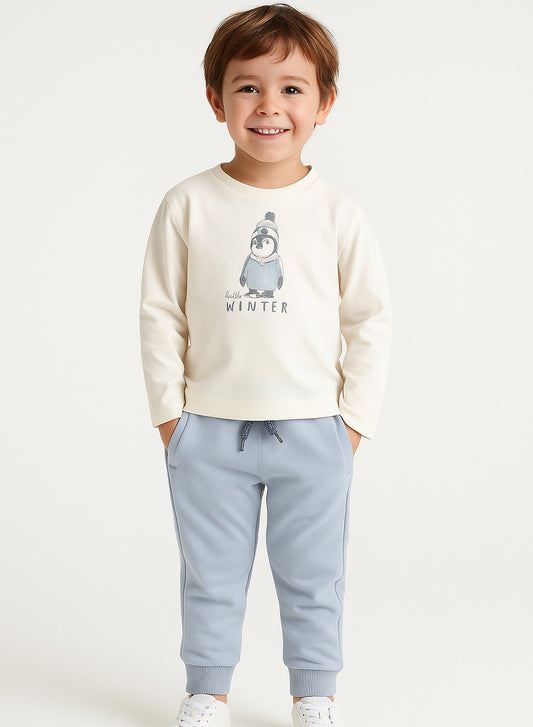 Dirkje Hello Winter Penguin Tee & Light Grey Joggers Set
