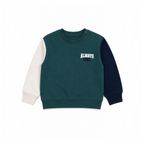 victor and jane boys colour-block sweatshirt in green, cream, and navy cotton french terry with Always Cool graphic