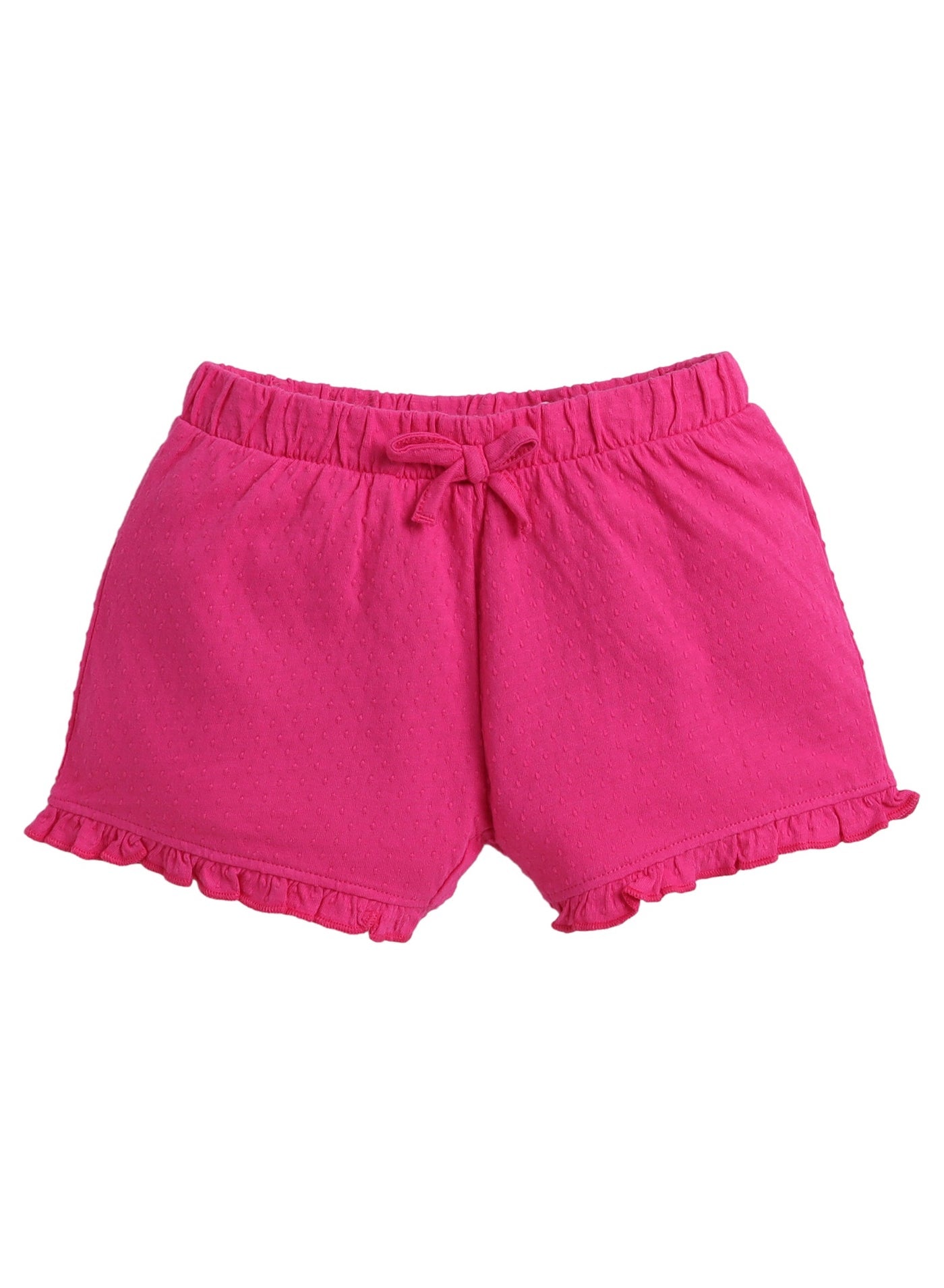 Victor and Jane Girls' Jacquard Shorts with Elasticated Waistband and Ruffle Trim- Fuschia and Yellow-Pack of 2