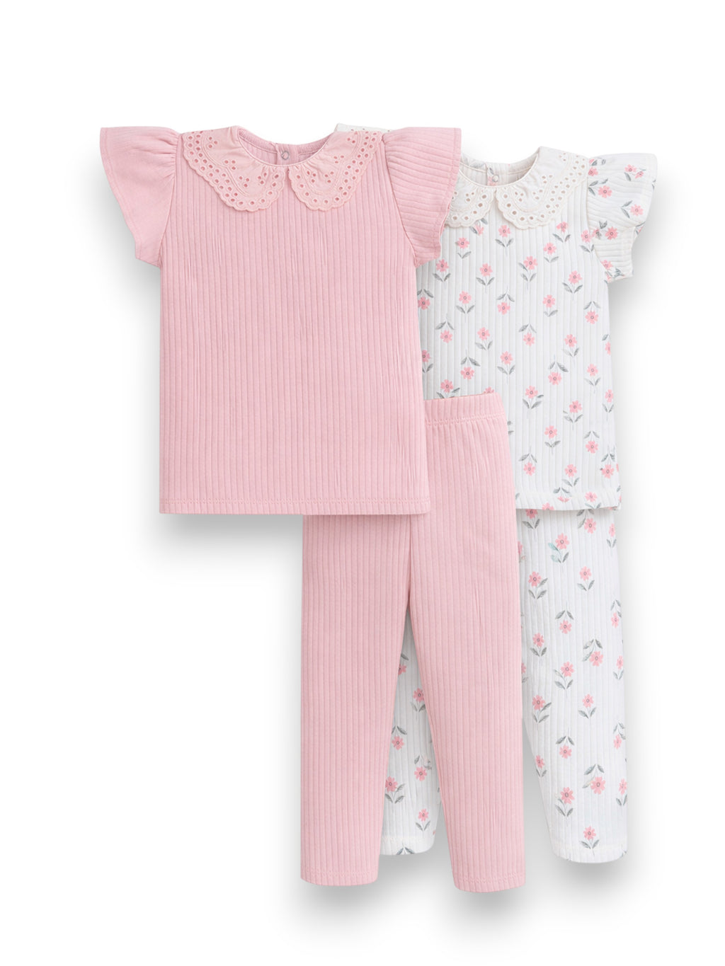 Infant Girls 2-Pack Drop Needle T-Shirts & 2-Pack Drop Needle Leggings Set