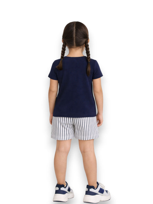 Girls’ T-Shirt & Woven Striped Shorts Set