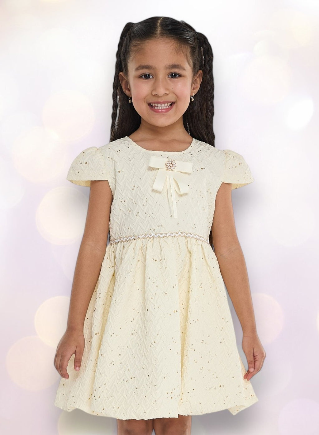 Lemon/Gold Bow Jacquard Dress