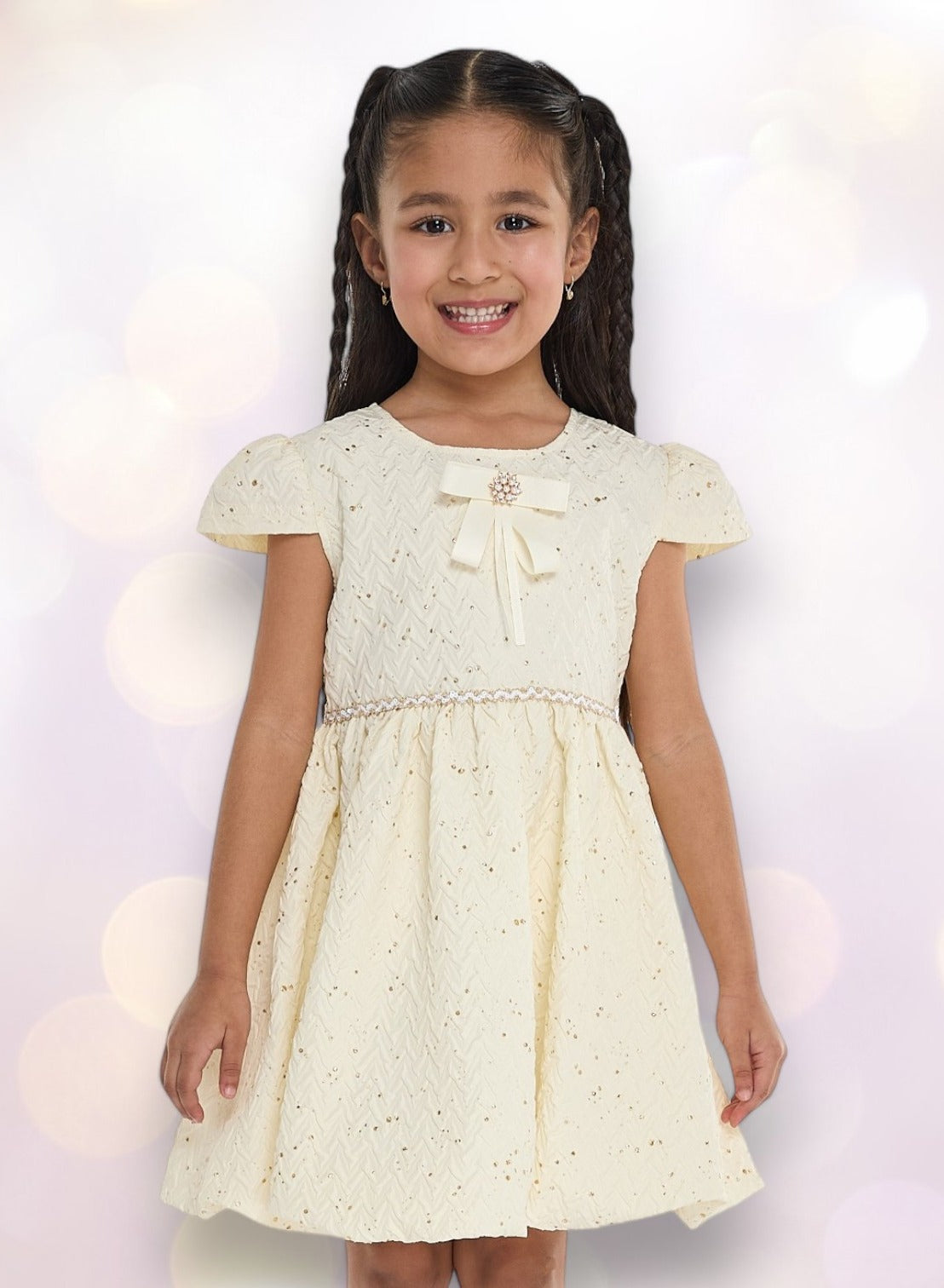 Lemon/Gold Bow Jacquard Dress
