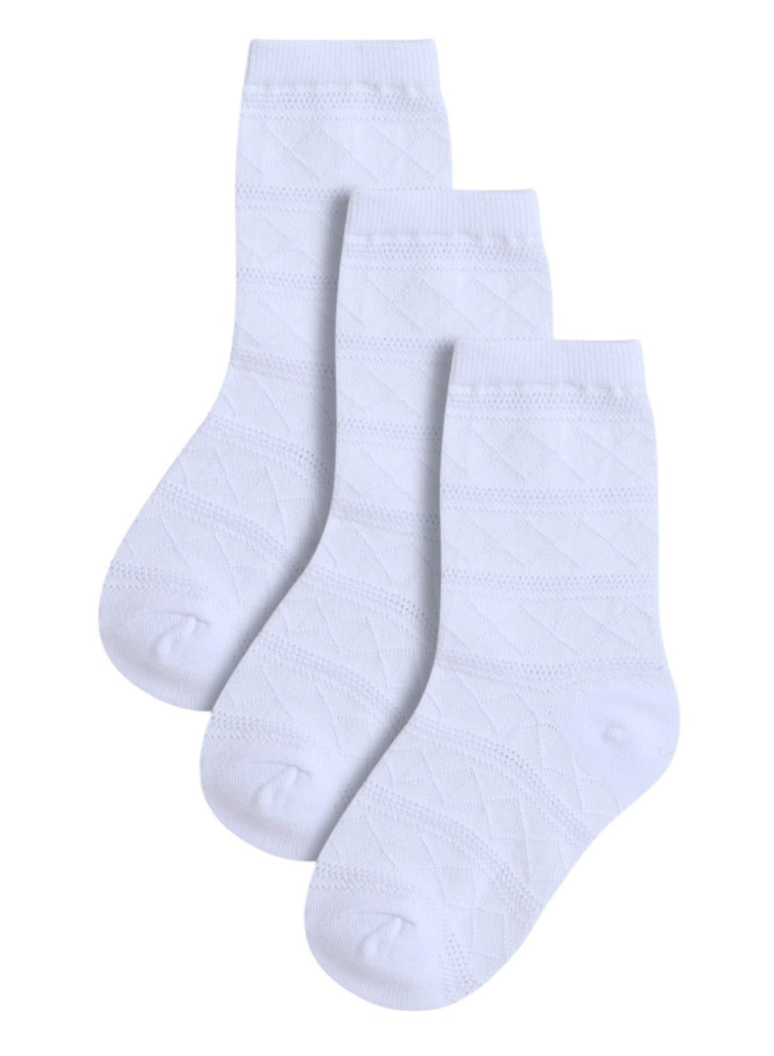 Girls 3 Pairs Textured Crew Length School Socks