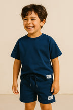 "Boys Cotton Interlock Tee & Shorts Set “ Navy "