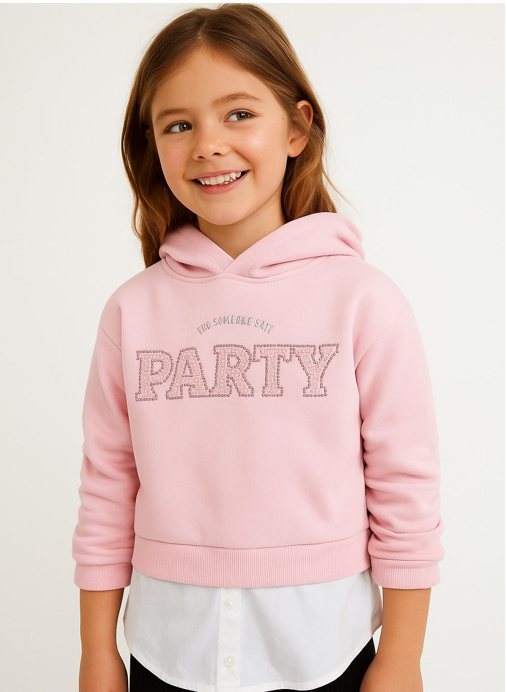 Girls Party Layered Fleece Hoodie “ Pink