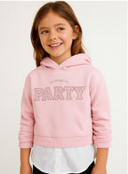 Girls Party Layered Fleece Hoodie “ Pink
