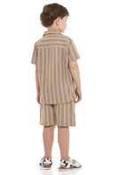 Victor And Jane Boys' Casual Cotton Shirt & Shorts Set “ Short Sleeve Outfit - Beige