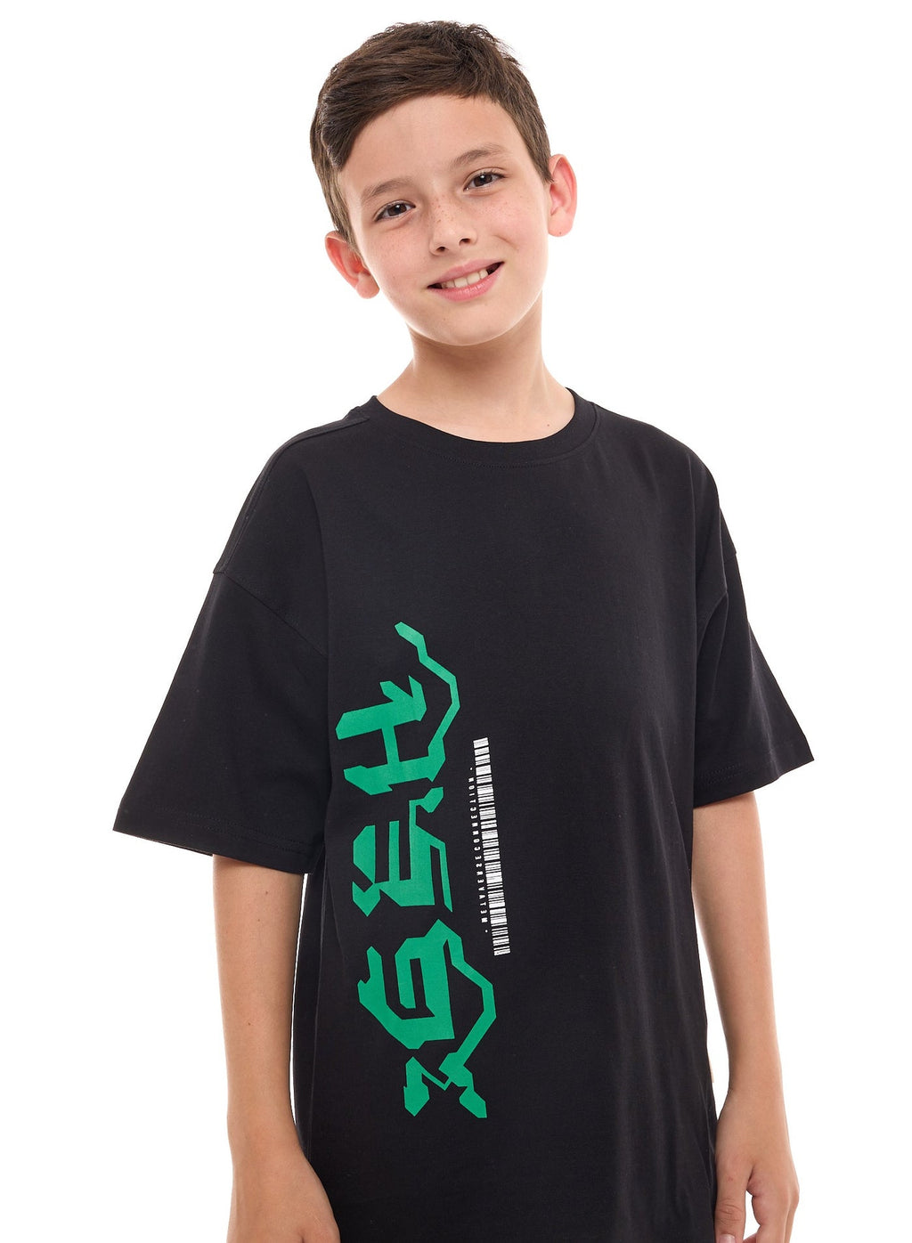 Victor and Jane Cotton Tech Graphic Oversized T-Shirt - Black