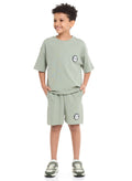 Oversized - Boys' Jacquard 2-Piece Set - T-Shirt With Badge Detail And Matching Shorts With Pockets,