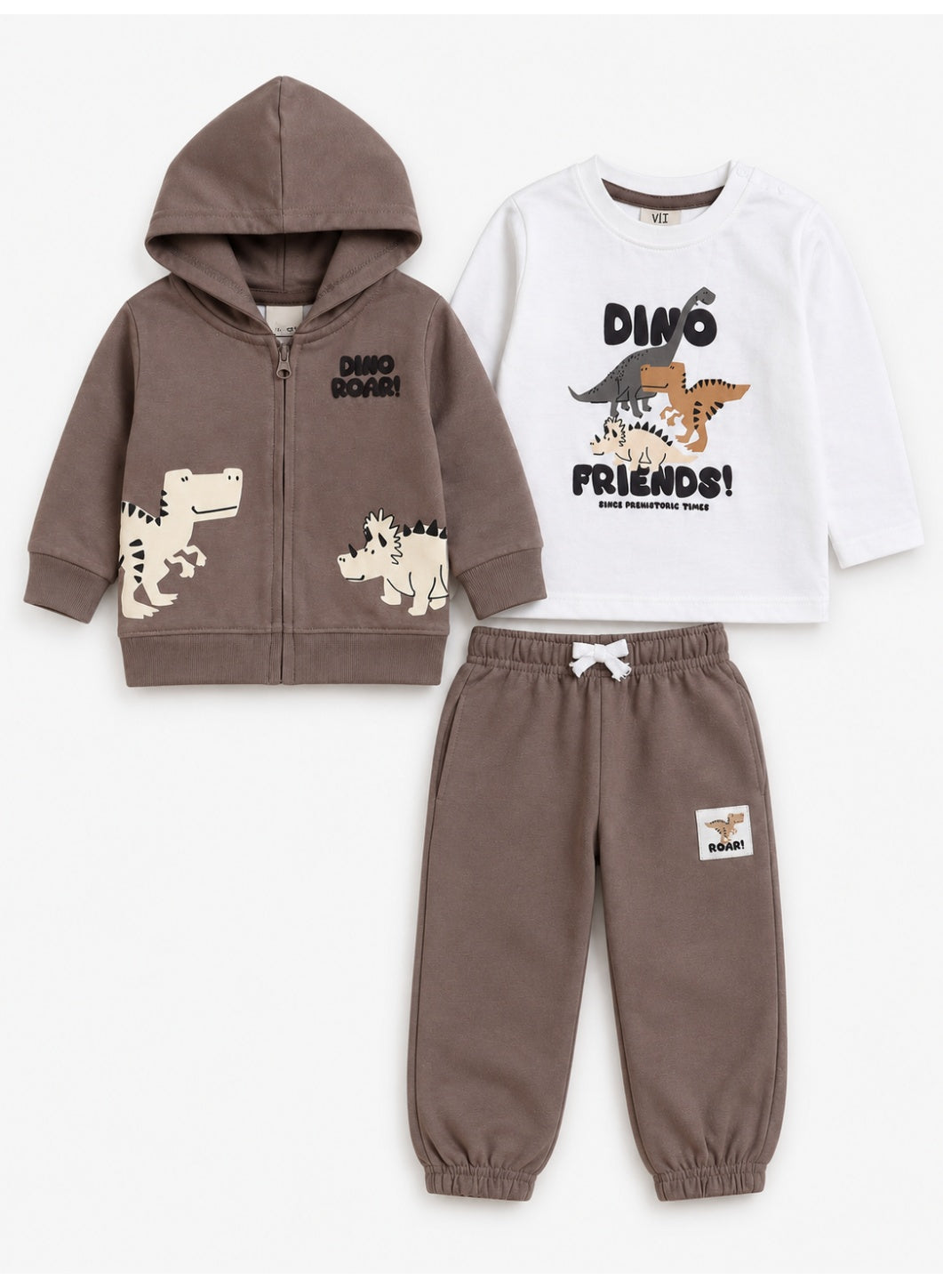 Baby Boys Dino Friends 3-Piece Hoodie, T-Shirt & Jogger Set