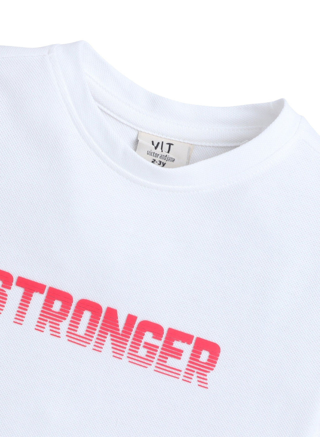 Victor And Jane Stronger Print Short Sleeves Cotton T-Shirt - White