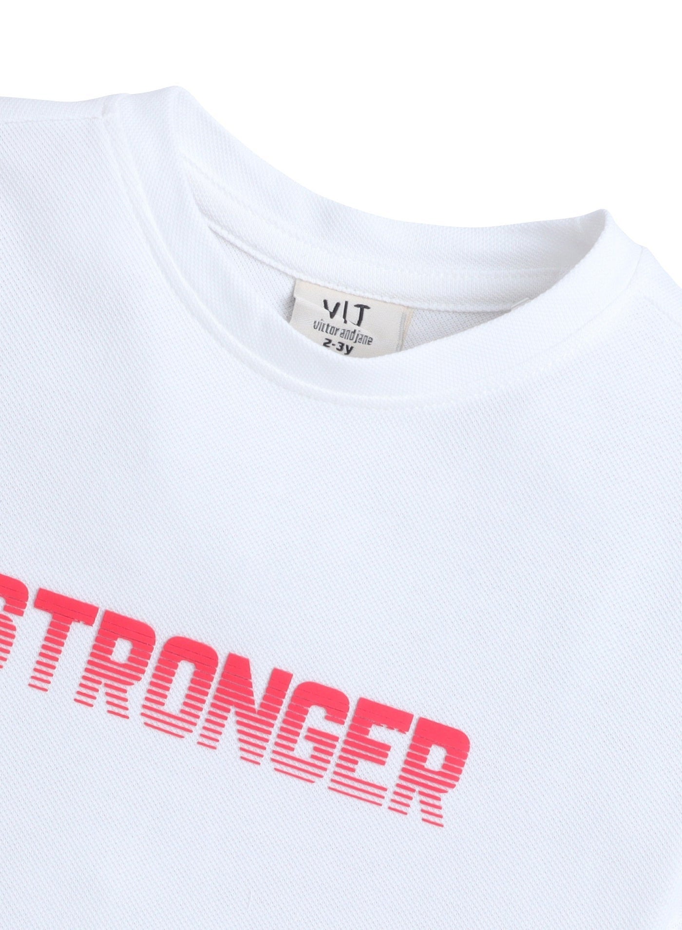 Victor And Jane Stronger Print Short Sleeves Cotton T-Shirt - White
