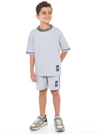 Oversized - Boys' Jacquard 2-Piece Set - T-Shirt With Badge Detail And Matching Shorts With Pockets,