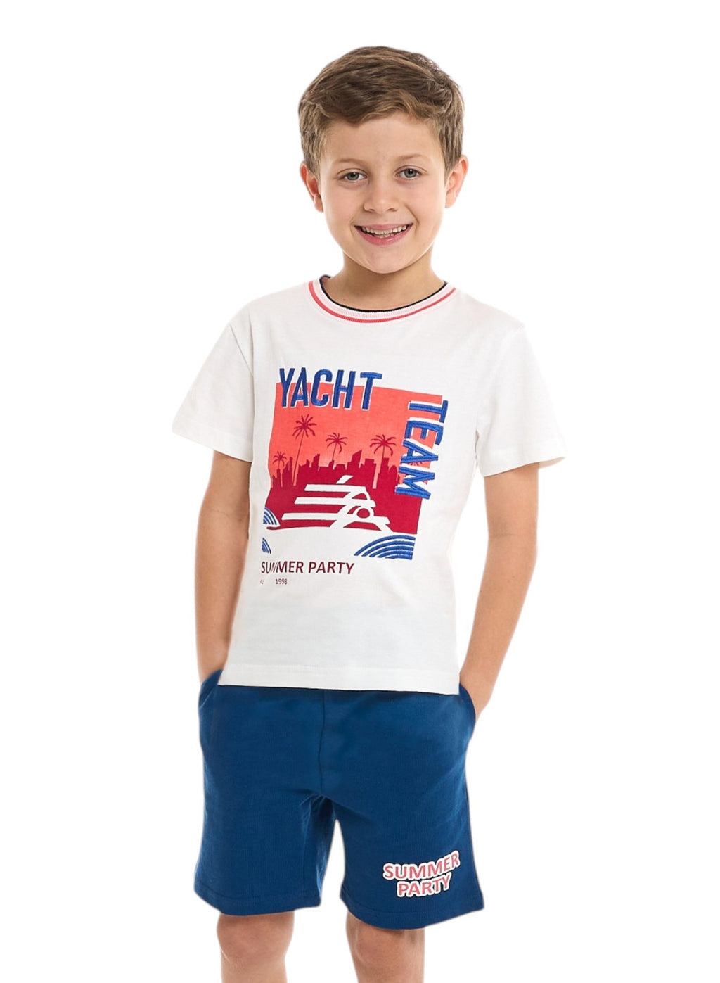 Victor And Jane Junior Boys' 2 Piece Sets With Matching Tshirt And Slogan Print Shorts And Elasticated Waist