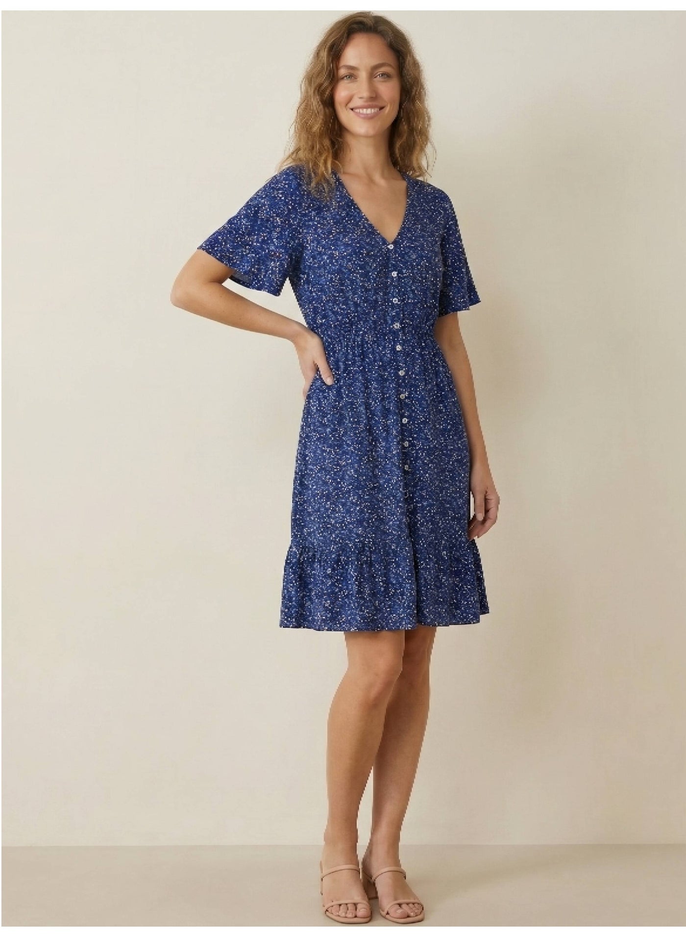Abstract Printed Mini Dress With V-Neck