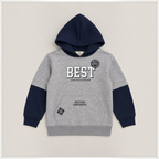 victor and jane girls grey and navy blue fleece hoodie with BEST athletic division graphic and front pouch pocket