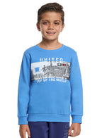 Victor And Jane Cotton Top Of The World Graphic Full Sleeves Sweatshirt & Joggers Set - Blue