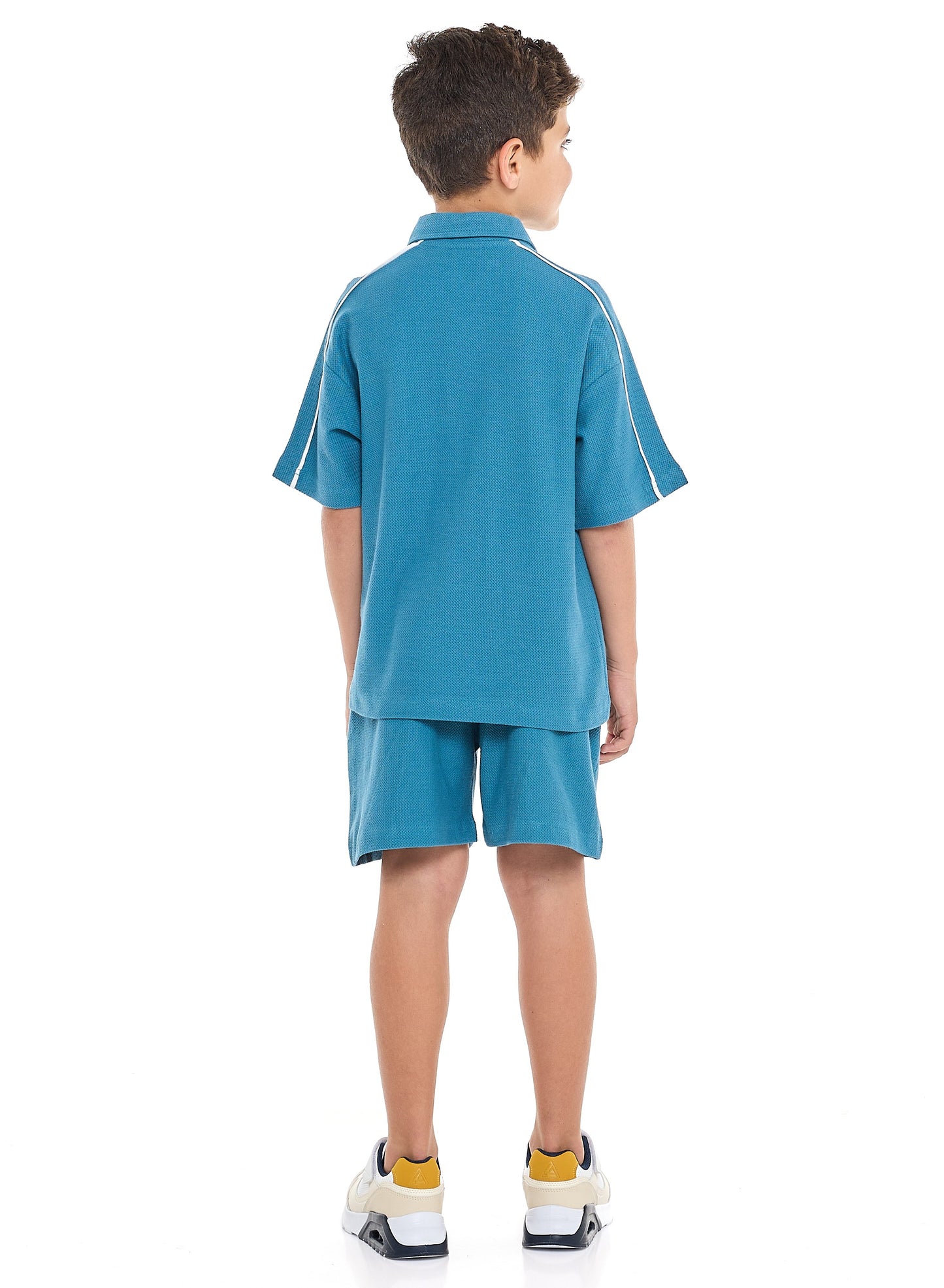 Victor and Jane Boys' Jacquard Teal 2-Piece Outfit Set with Pockets, Polo T-Shirt With Half  Zipper