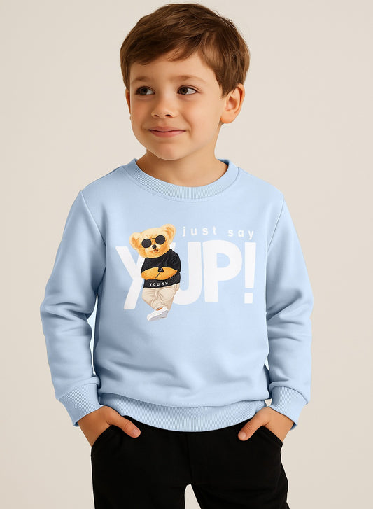 Boys' “Just Say YUP” Teddy Graphic Sweatshirt – Dusty Blue