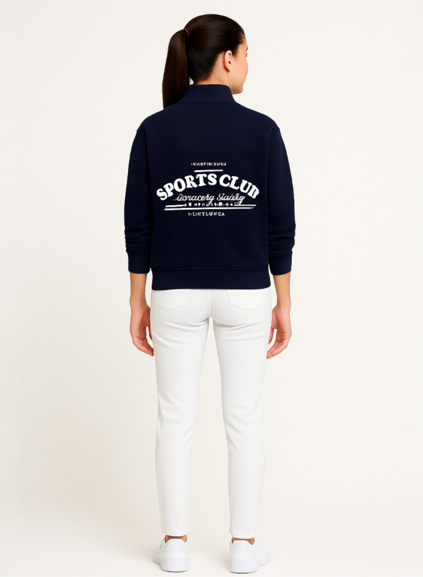 “Sports Club” Girls' Half-Zip Sweatshirt – Navy | 100% Cotton Fleece |