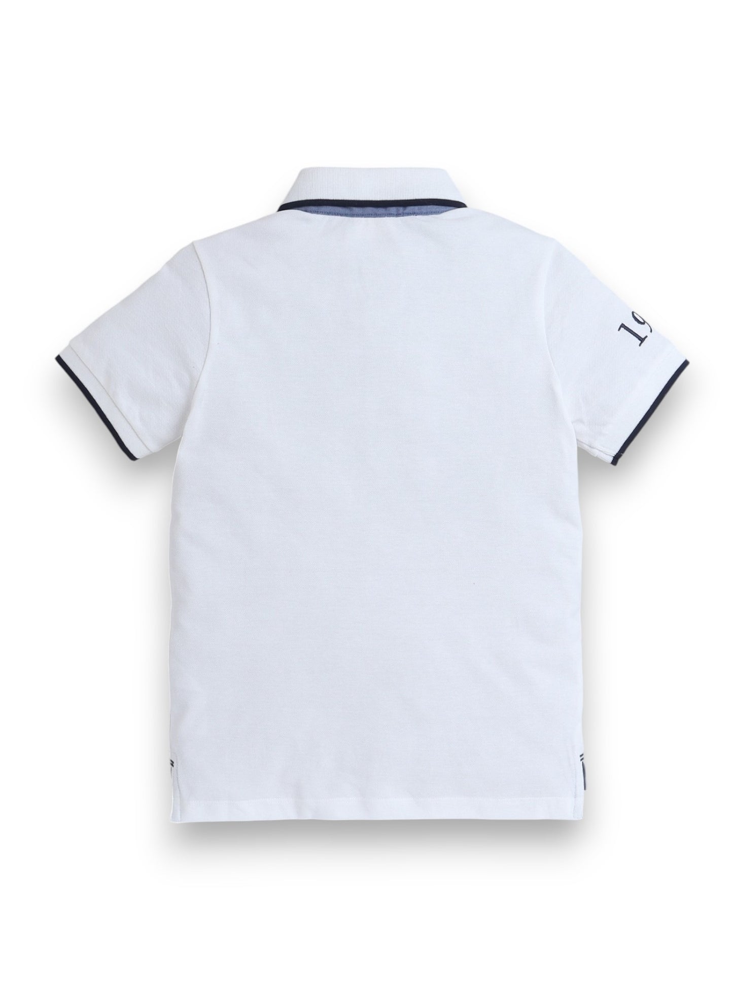 Victor & Jane Boys' Polo T-Shirt – White colour with Embroidered Label detail