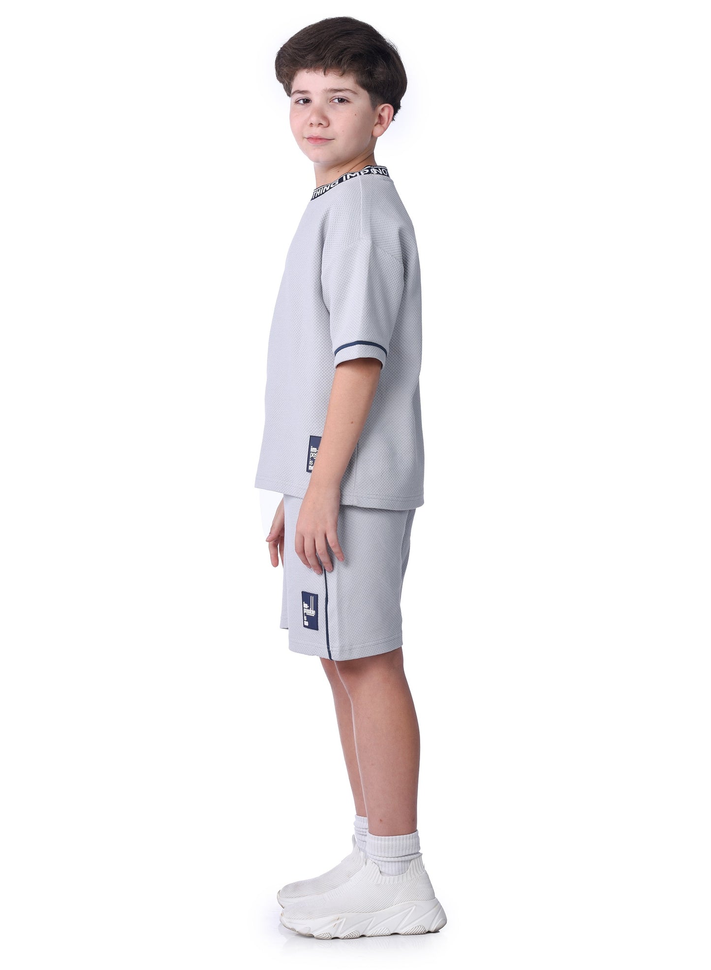 Victor and Jane Boys' Jacquard Set – Light Blue 2-Piece Outfit with Label Detail