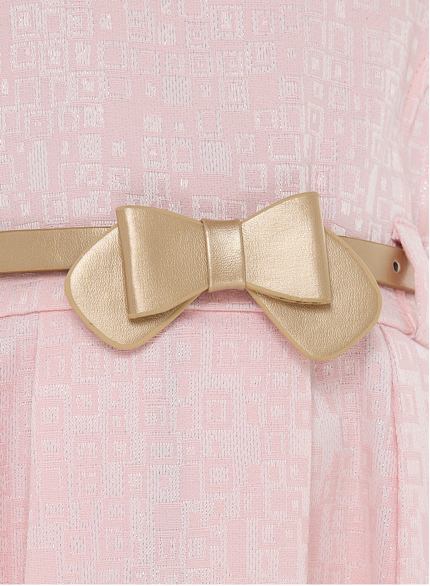 Girls Elegant Lt Pink/Gold Jacquard & Tulle Party Dress