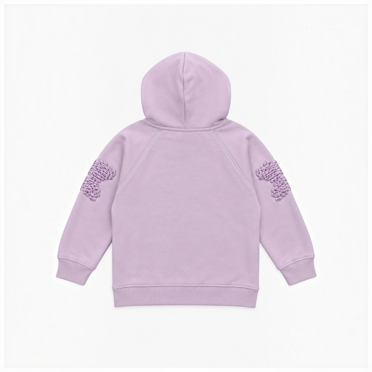 victor and jane girls lavender fleece hoodie with textured elbow patches, back view