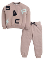 Dirkje Cotton Space Graphic & Patch Appliques Detailed Sweatshirt & Joggers Set - Sand