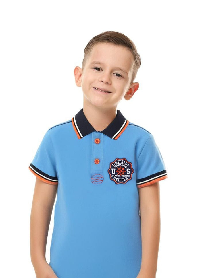 Victor & Jane Junior Boys' Polo T-Shirt – Blue colour with Embroidered Label detail