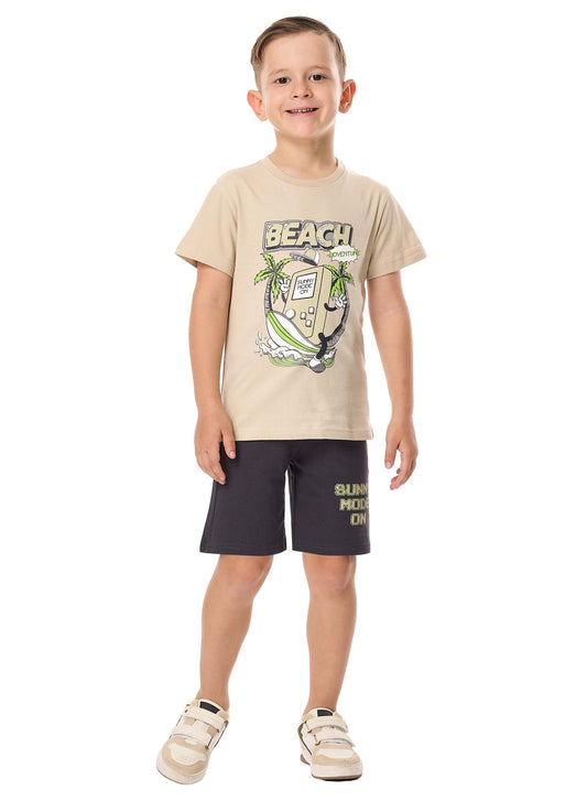 Victor and Jane Boys' 2PC Set – Beach Days - Beige and Dark Grey