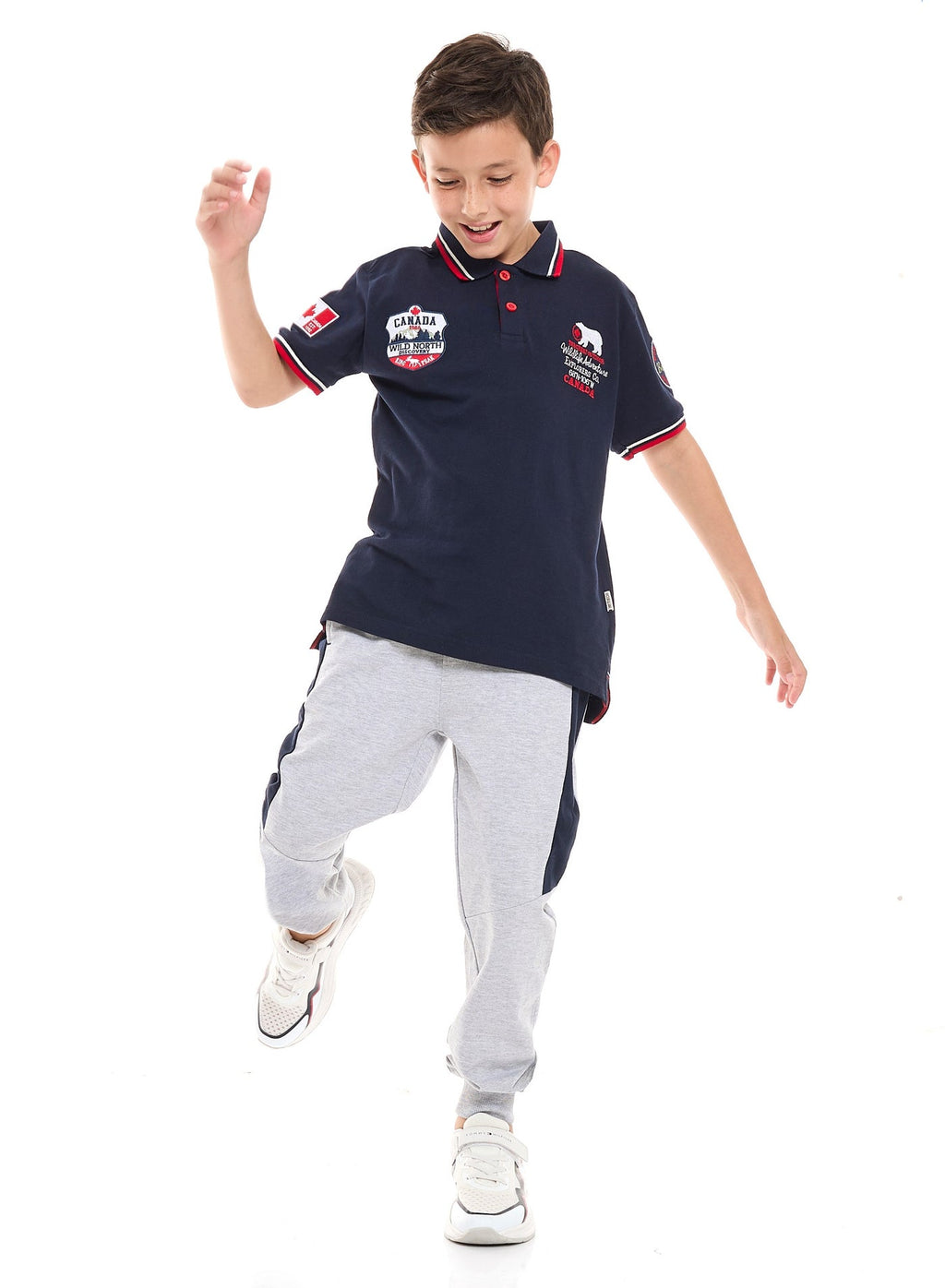Victor and Jane Embroidered Polo T-shirt and Joggers Set - Navy/Grey