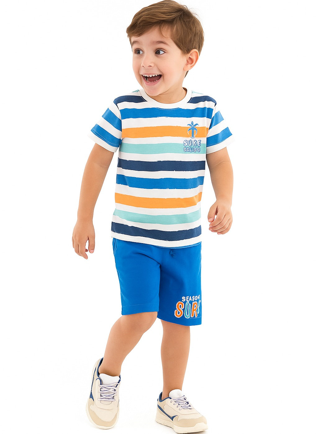 Victor and Jane Classic Royal Blue Cotton T-Shirt & Pull-On Shorts Set