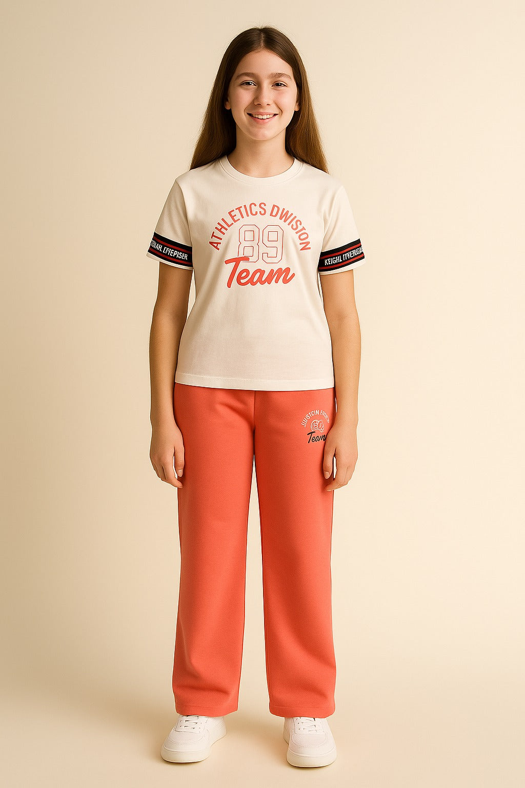 Girls' 2 Pc Set - Slogan Print Top With Matching Bottom “ Stylish And Comfortable - Relaxed Fit
