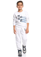 Victor And Jane Cotton Move Graphic Full Sleeves Sweatshirt & Joggers Co-Ord Set - White