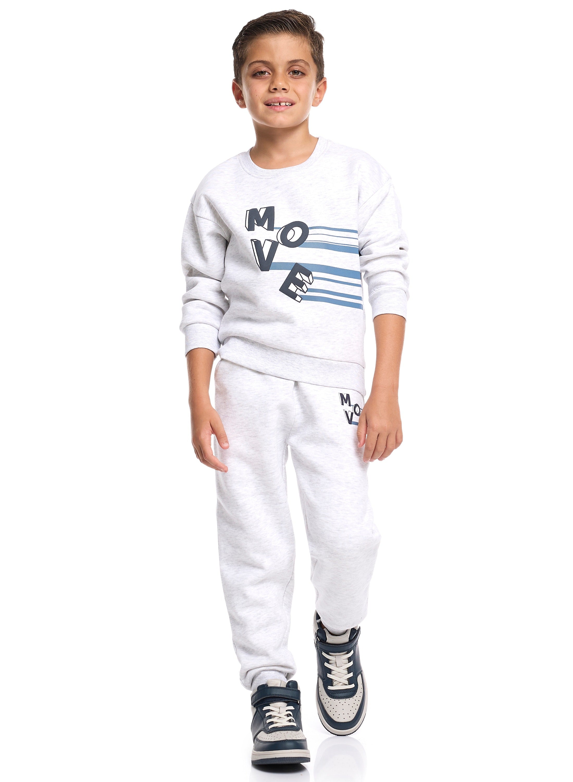 Victor And Jane Cotton Move Graphic Full Sleeves Sweatshirt & Joggers Co-Ord Set - White