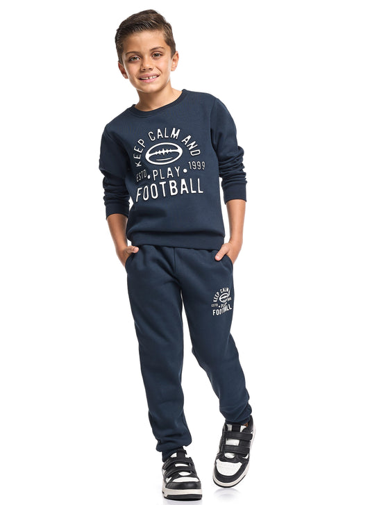 Boys’ Casual Tracksuit – Navy Blue Football Graphic Sweatshirt & Joggers