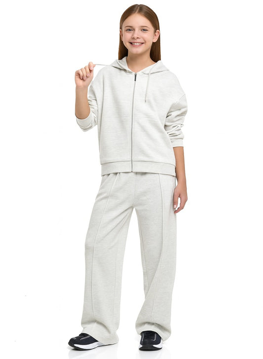 Girls - 2 Piece Set-  Zip-Front Hoodie & Wide-Leg Trousers Set