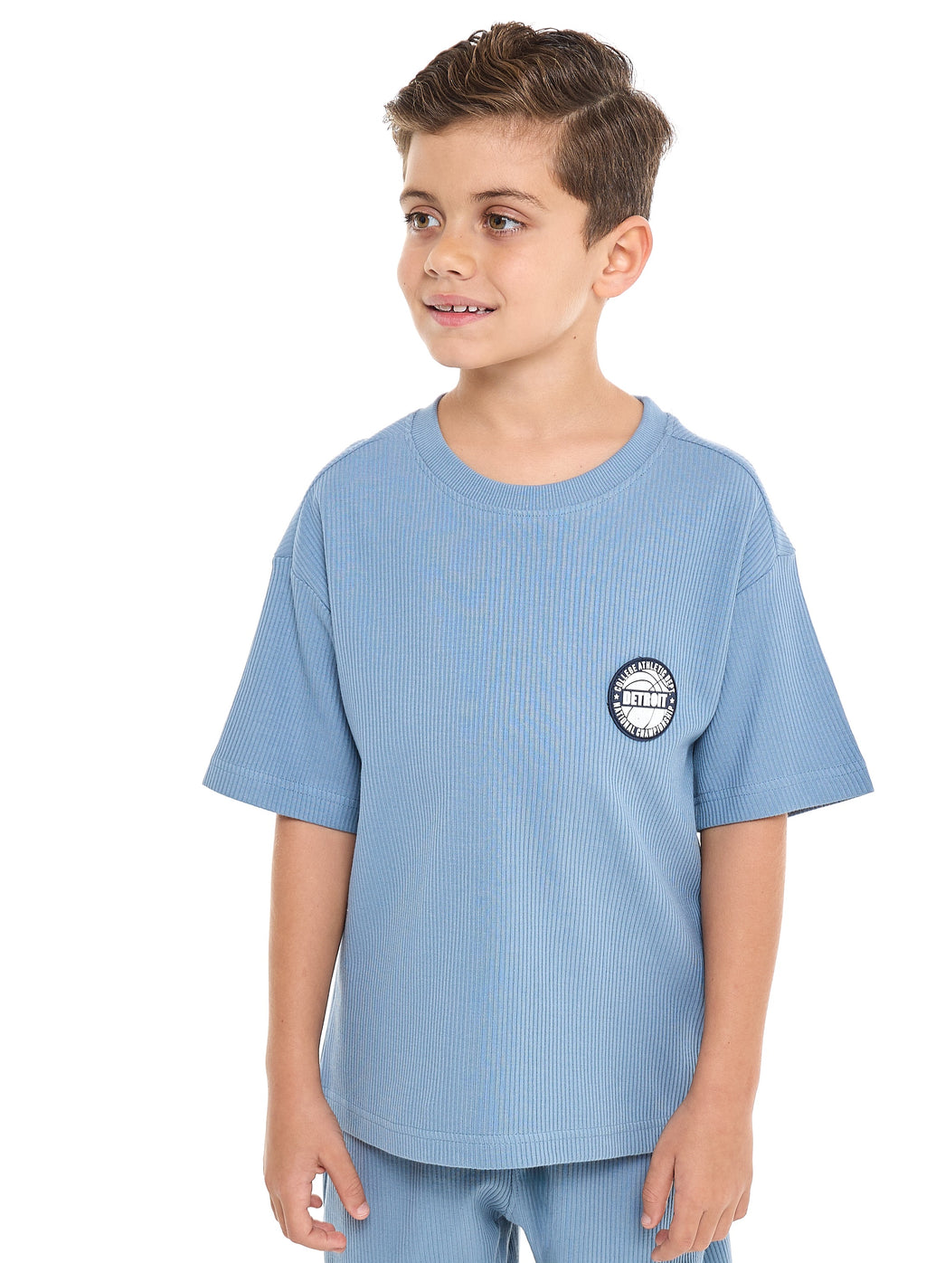 Victor And Jane Boys' Jacquard Powder Blue 2-Piece Outfit With Shirt & Shorts