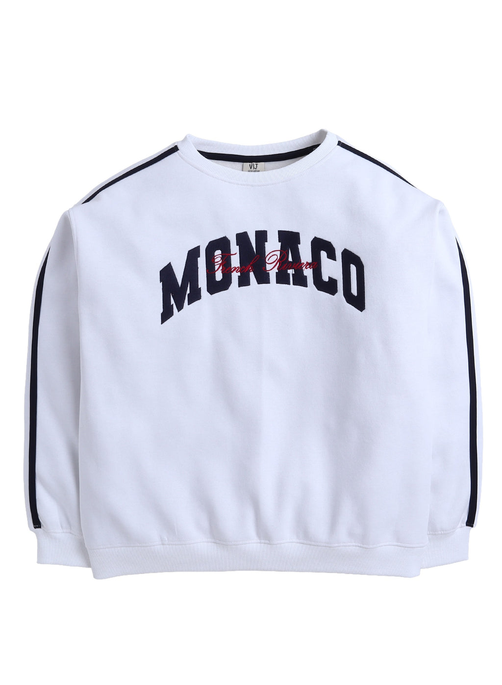 Œmonaco” Girls' Varsity Sweatshirt “ Off-White | 100% Cotton Fleece |