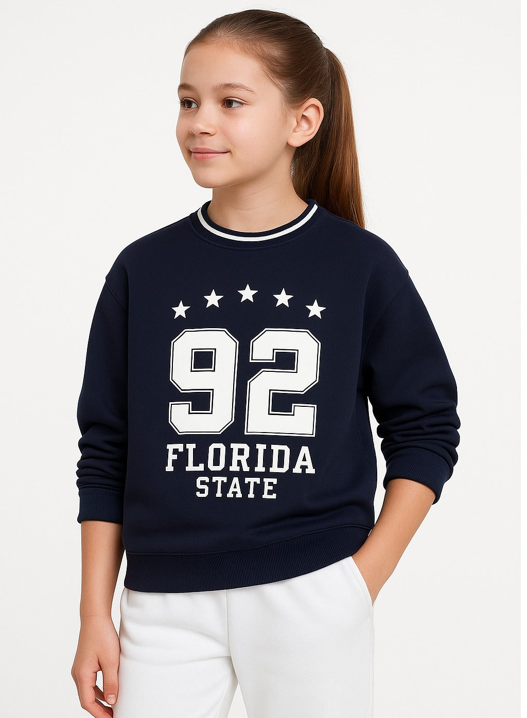 “Florida State 92” Contrast Rib Pullover Sweatshirt – 100% Cotton Fleece